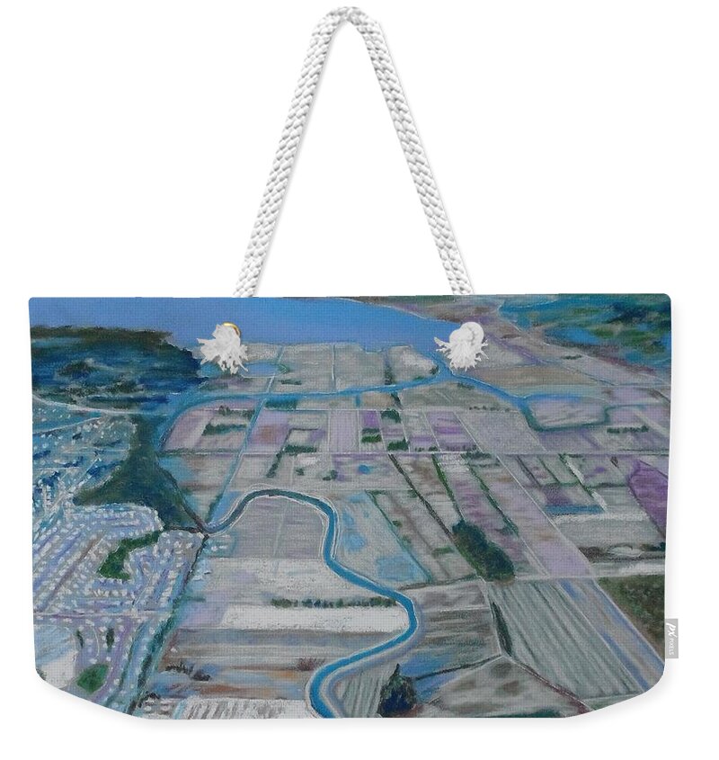 River Weekender Tote Bag featuring the pastel Nikomekl River ,B.C. by Rae Smith PAC