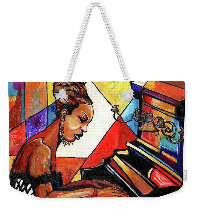 Everett Spruill Weekender Tote Bag featuring the mixed media Nina Simone by Everett Spruill