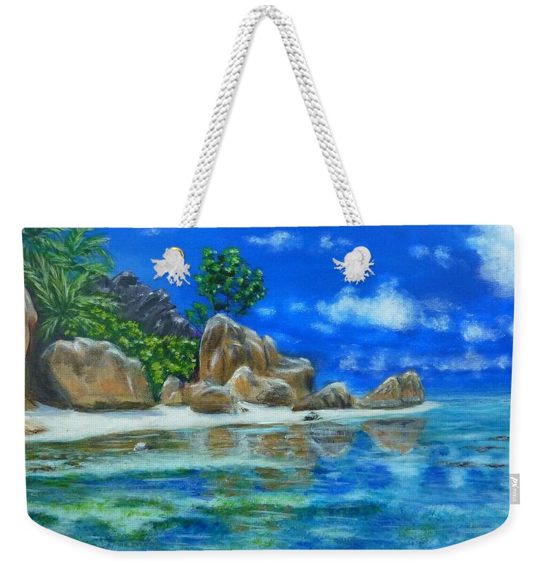 Nina's Beach Weekender Tote Bag featuring the painting Nina's Beach by Amelie Simmons
