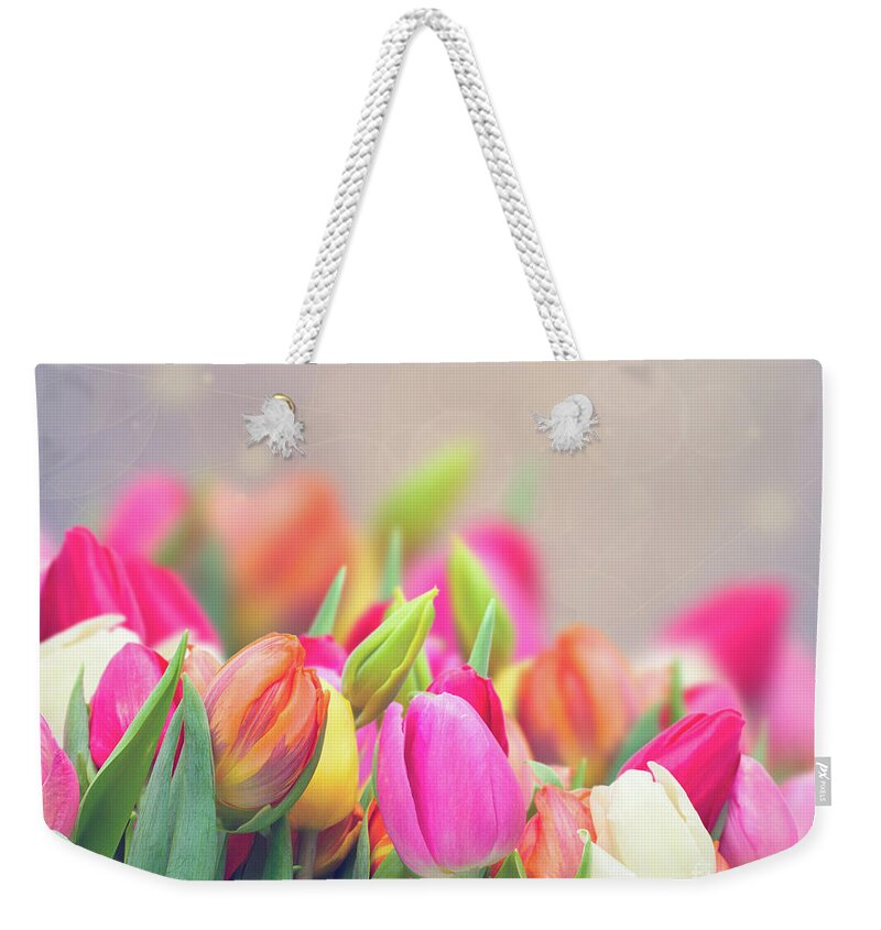 Beam Weekender Tote Bag featuring the photograph Tulips in my Garden by Anastasy Yarmolovich