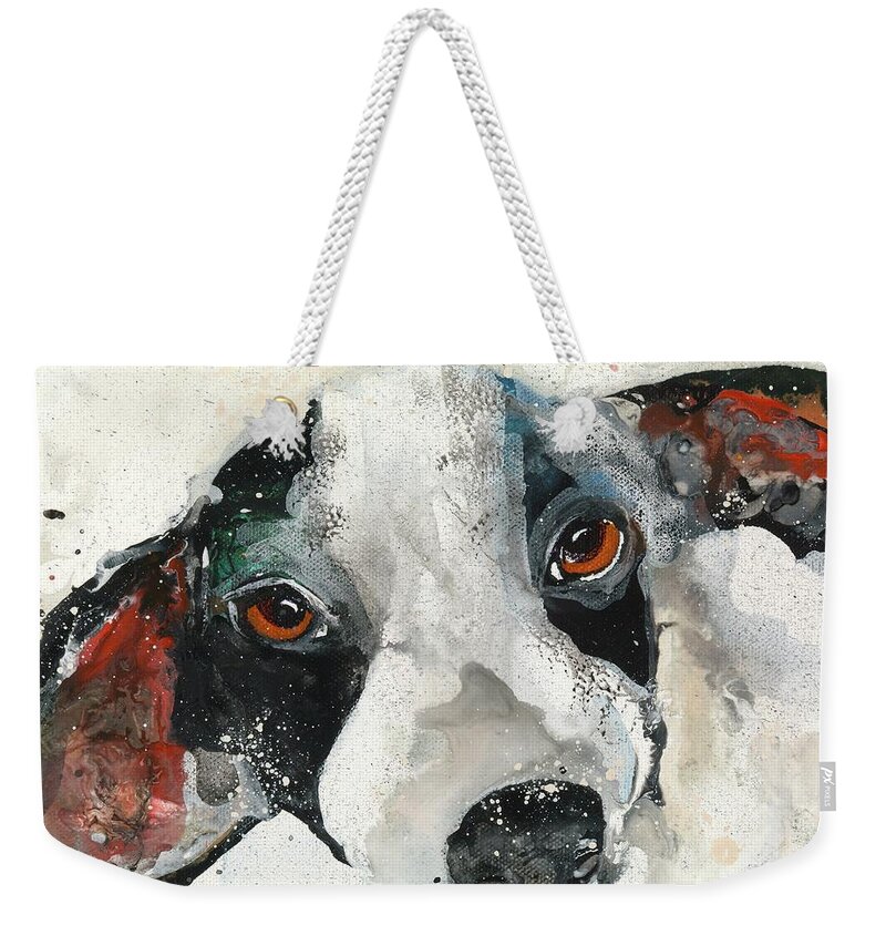 Puppy Weekender Tote Bag featuring the painting No Dose by Kasha Ritter