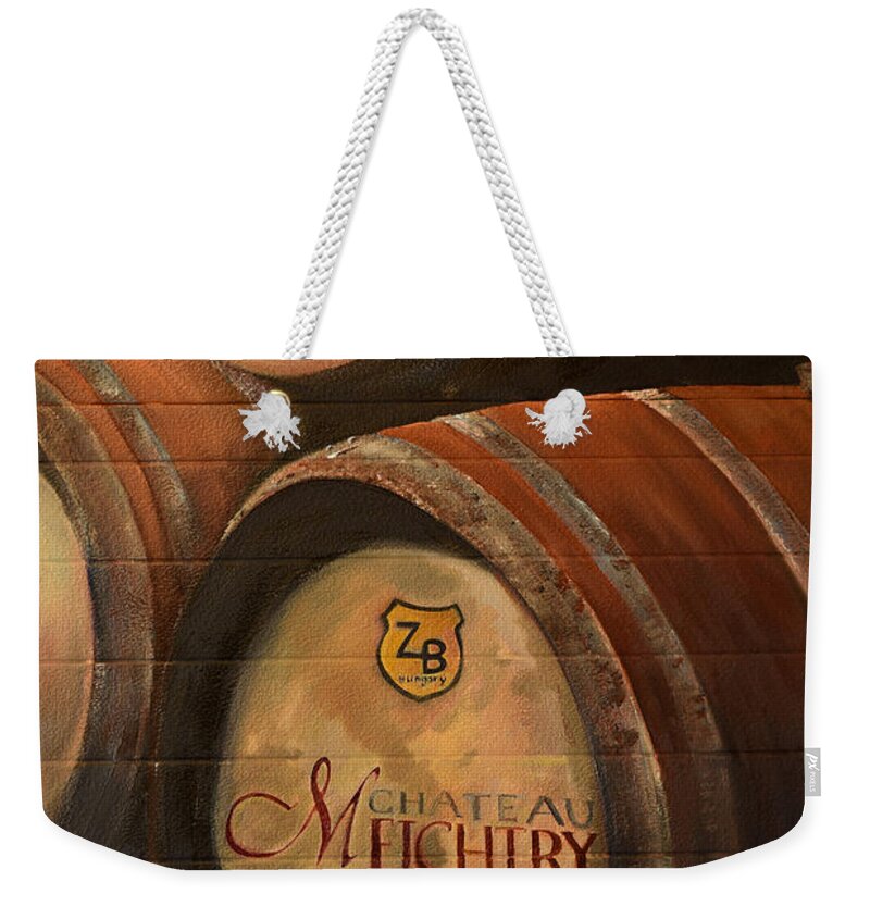 Hungarian Wine Barrels Weekender Tote Bag featuring the painting No Wine Before It's Time - Barrels-Chateau Meichtry by Jan Dappen