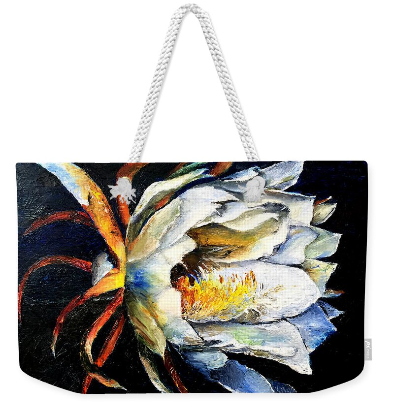 Floral Weekender Tote Bag featuring the painting Nocturnal Desert Blossom by Terry R MacDonald