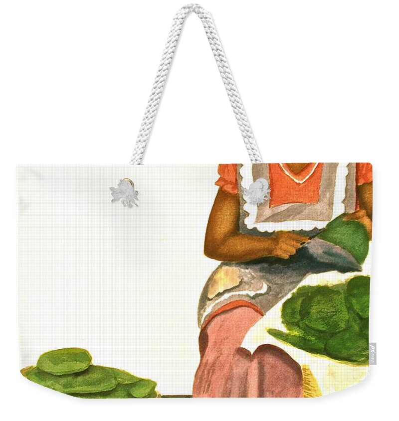 Mexico Weekender Tote Bag featuring the painting Nopalita Senorita by Frank SantAgata