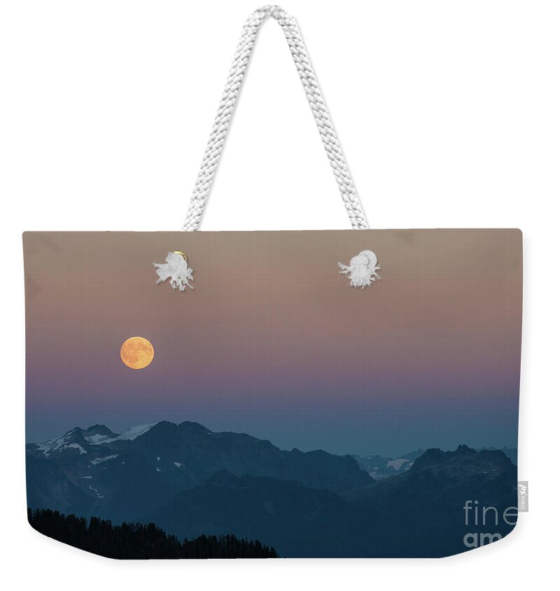Landscapes Weekender Tote Bag featuring the photograph North Cascades Full Moonrise by Mike Reid