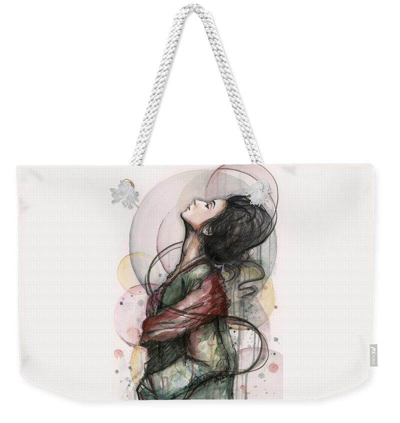 Watercolor Weekender Tote Bag featuring the painting Beautiful Lady by Olga Shvartsur