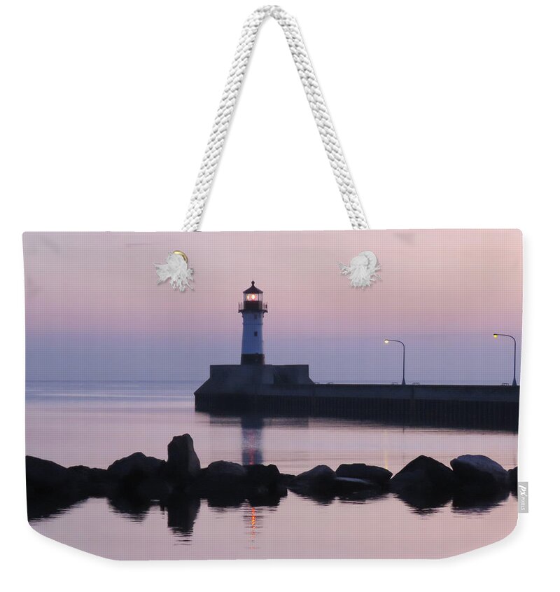 Lighthouses Weekender Tote Bag featuring the photograph North Pier by Alison Gimpel
