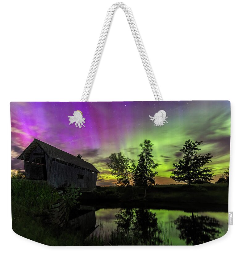 Vermont Weekender Tote Bag featuring the photograph Northern Lights Reflection by John Vose