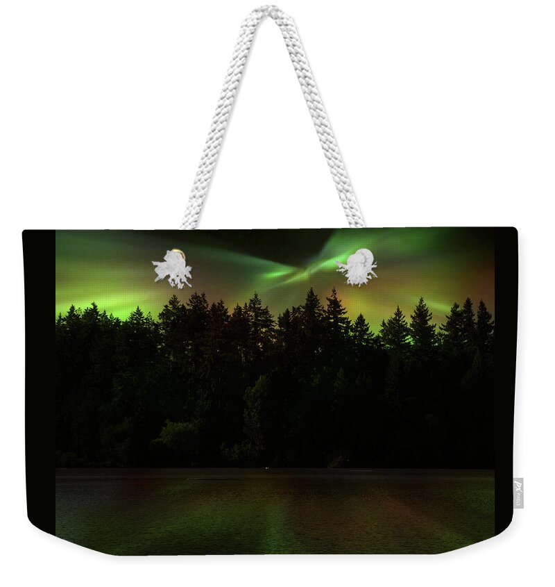 Northern Lights Weekender Tote Bag featuring the photograph Northern Lights Woodland by Gigi Ebert