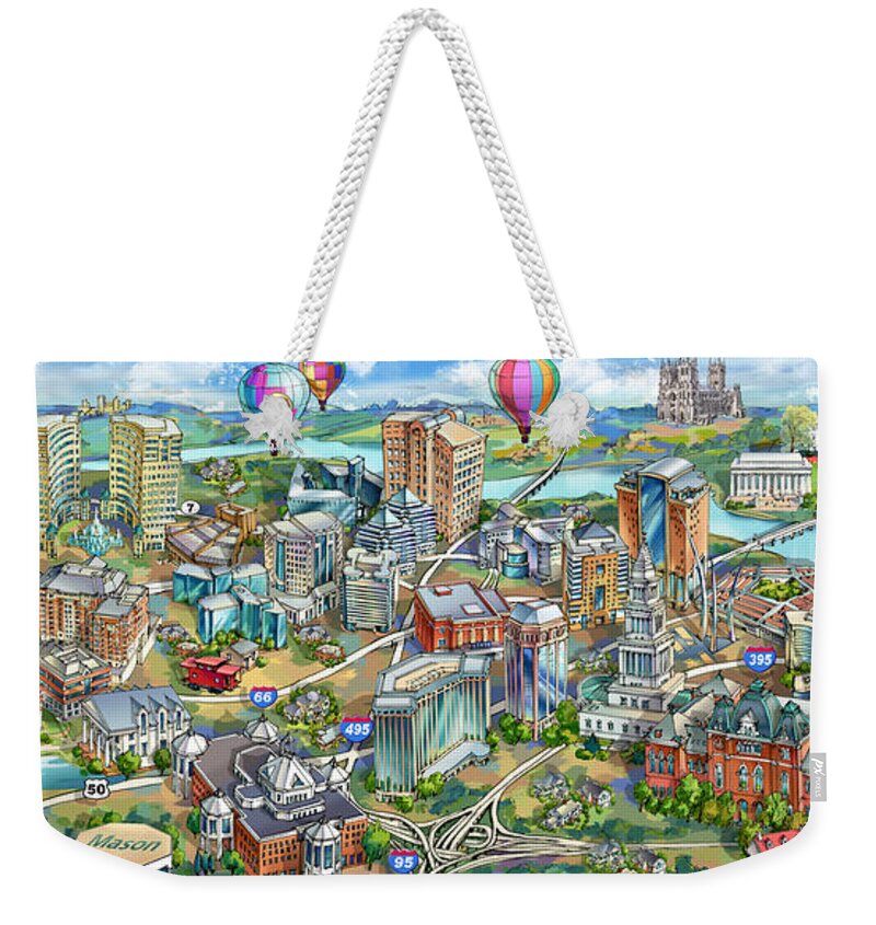 Northern Virginia Weekender Tote Bag featuring the painting Northern Virginia Map Illustration by Maria Rabinky