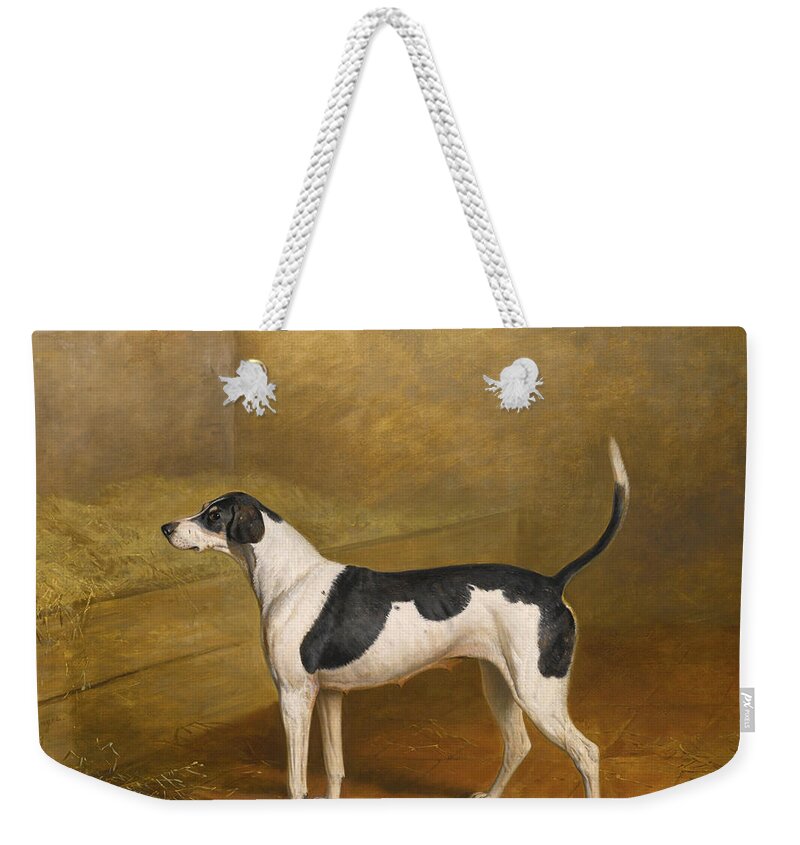 James Barenger Weekender Tote Bag featuring the painting Nosegay a hound bitch in a kennel by James Barenger