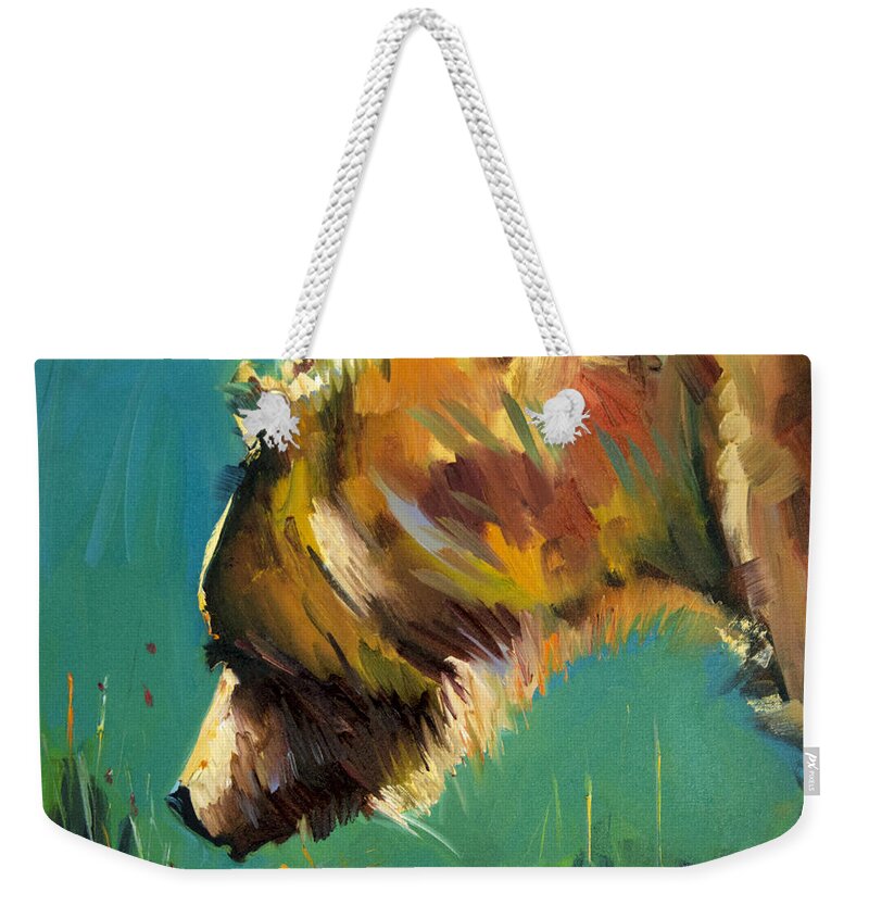 Bear Weekender Tote Bag featuring the painting Nosey Bear by Diane Whitehead