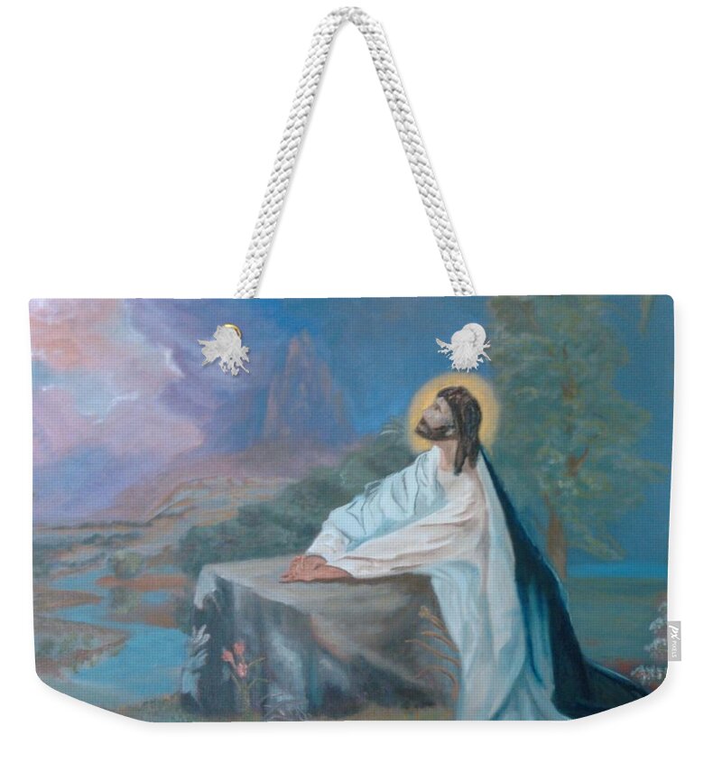 Jesus Weekender Tote Bag featuring the painting Not My Will, But Thy Will by Mike Jenkins
