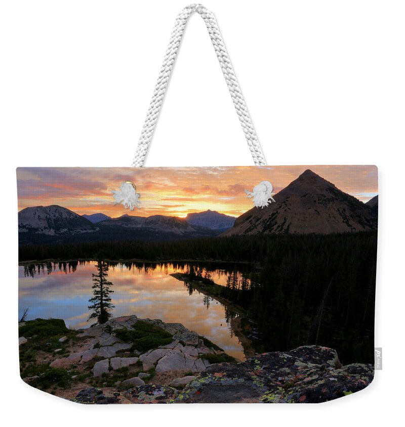 Utah Weekender Tote Bag featuring the photograph Notch Lake Sunrise Reflection by Brett Pelletier