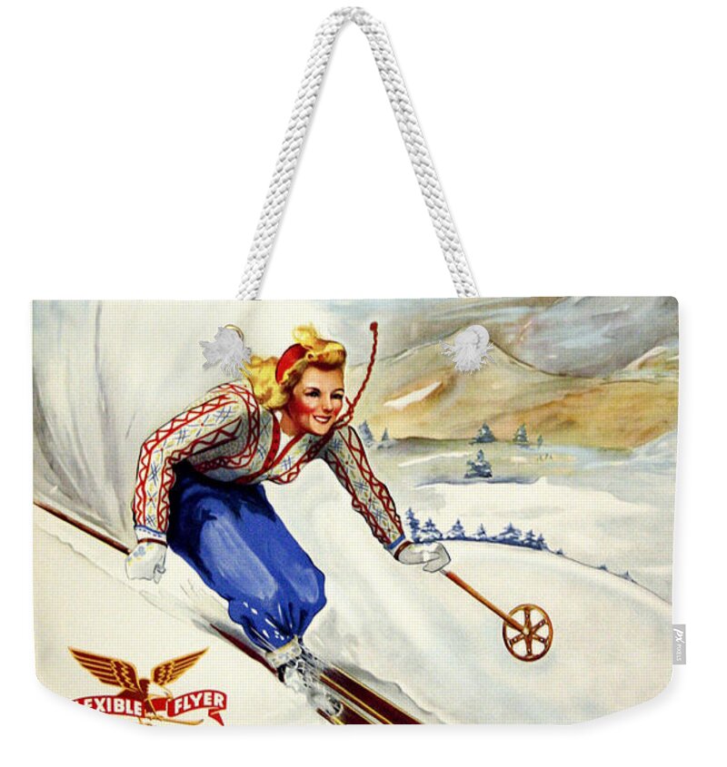 Notchland Weekender Tote Bag featuring the painting Notchland, mountains, winter, ski girl, travel poster by Long Shot
