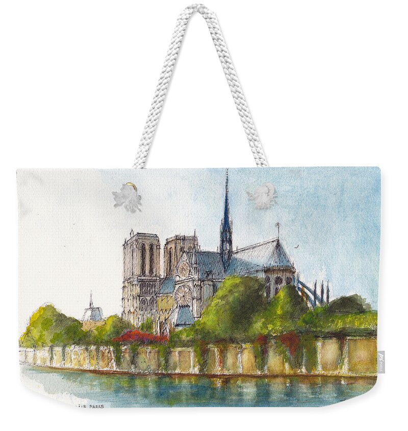 Landscape Weekender Tote Bag featuring the painting Notre Dame Paris by Dai Wynn