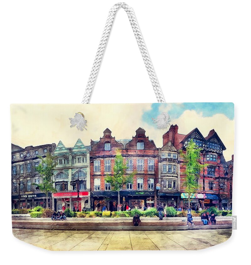 Nottingham Weekender Tote Bag featuring the painting Nottingham panorama city watercolor by Justyna Jaszke JBJart