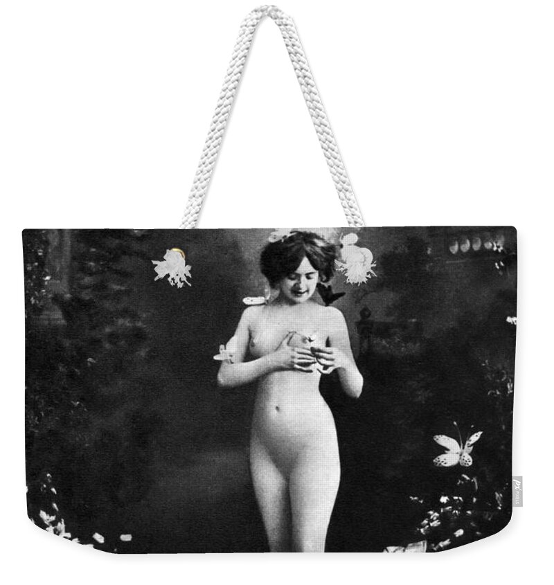  Weekender Tote Bag featuring the painting NUDE AND BUTTERFLIES, c1900 by Granger