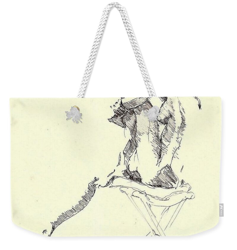 Nude Weekender Tote Bag featuring the drawing Nude five by R Allen Swezey