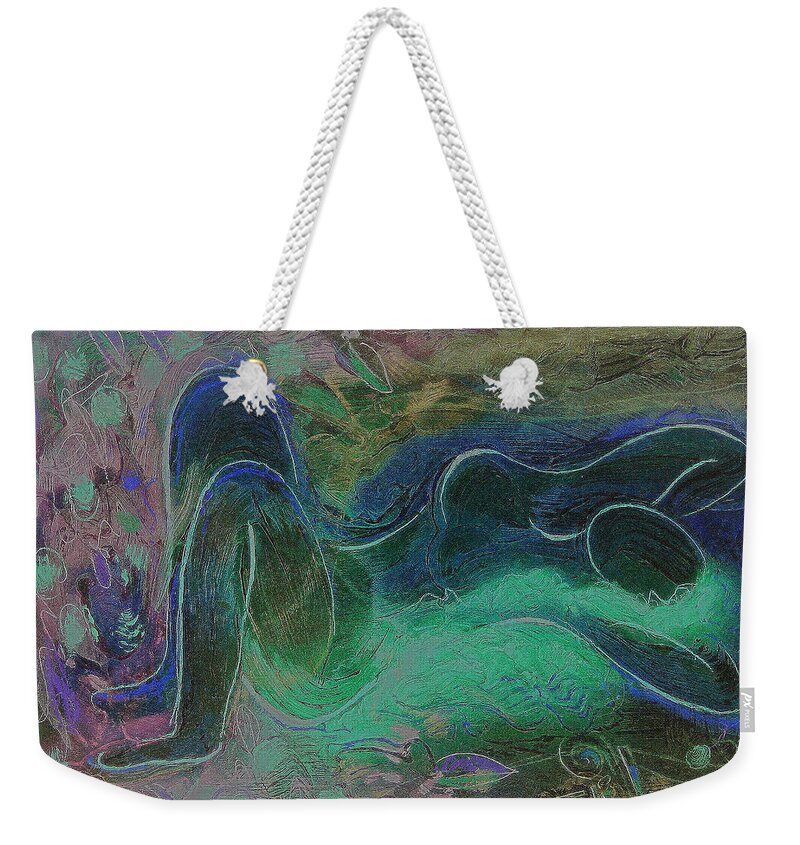 Girl With Long Hair Painting Weekender Tote Bag featuring the painting Nude Girl With Long Hair. by RjFxx at beautifullart com Friedenthal
