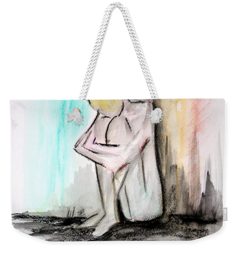 Sketch Class Paintings Weekender Tote Bag featuring the painting Nude in watercolor 4 by Julie Lueders 