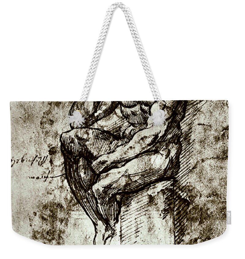Michelangelo Buonarroti Weekender Tote Bag featuring the painting Nude Study Number Four by Michelangelo Buonarroti