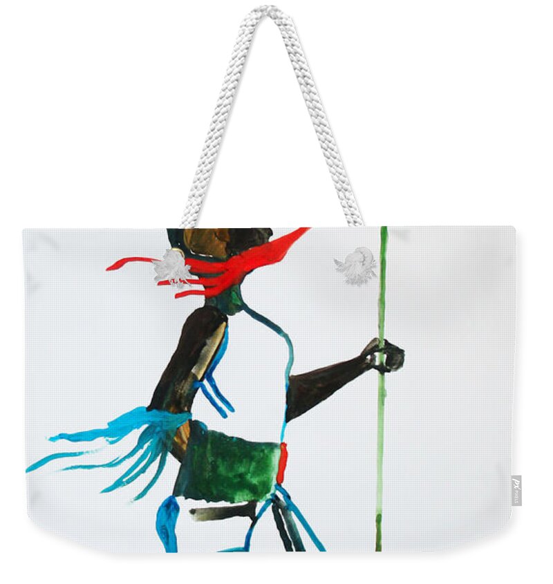 Jesus Weekender Tote Bag featuring the painting Nuer Dance - South Sudan by Gloria Ssali