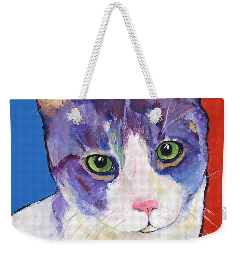 Green Eye Pussy Weekender Tote Bag featuring the painting Nugget by Pat Saunders-White