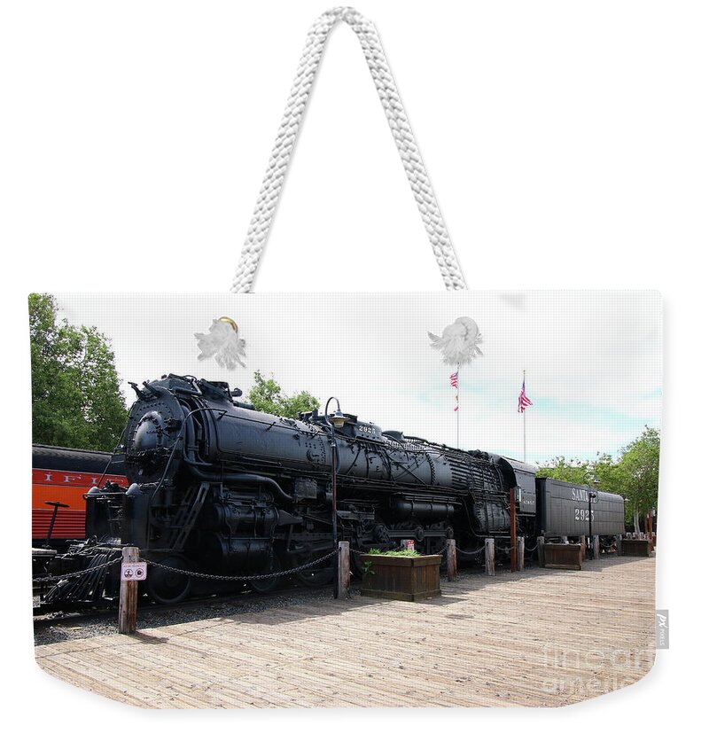 Locomotive Weekender Tote Bag featuring the photograph Number 5021 Old Town Sacramento Santa Fe Steam Locomitive Engine by Christiane Schulze Art And Photography