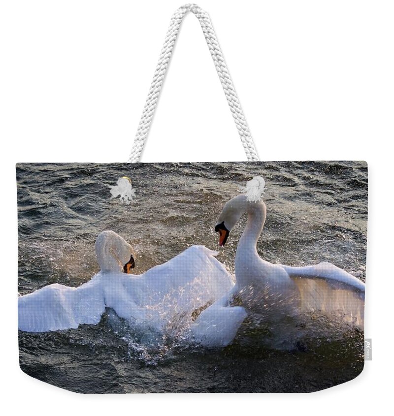 Swans Weekender Tote Bag featuring the photograph Nuptial dance by Tatiana Travelways