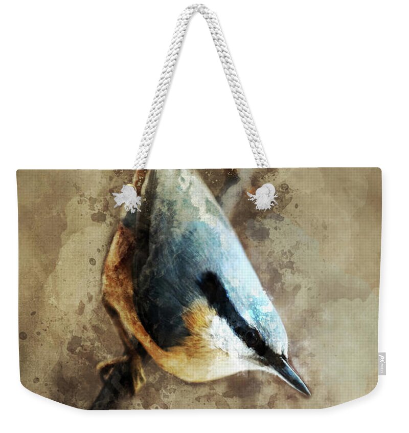 Nuthatch Weekender Tote Bag featuring the photograph Nuthatch on the branch by Jaroslaw Blaminsky