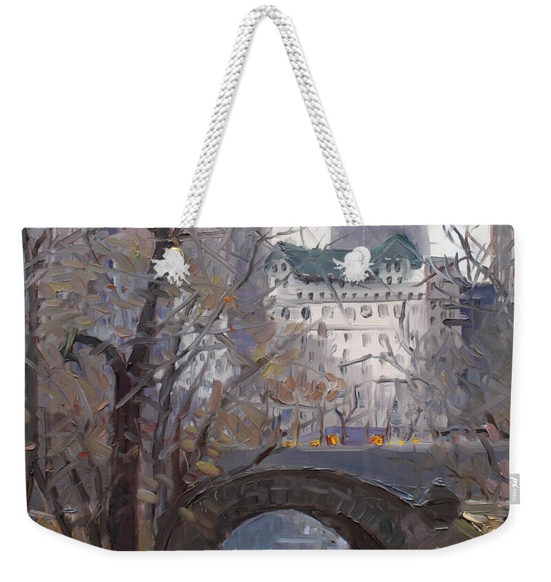 New York City Weekender Tote Bag featuring the painting NYC Central Park by Ylli Haruni