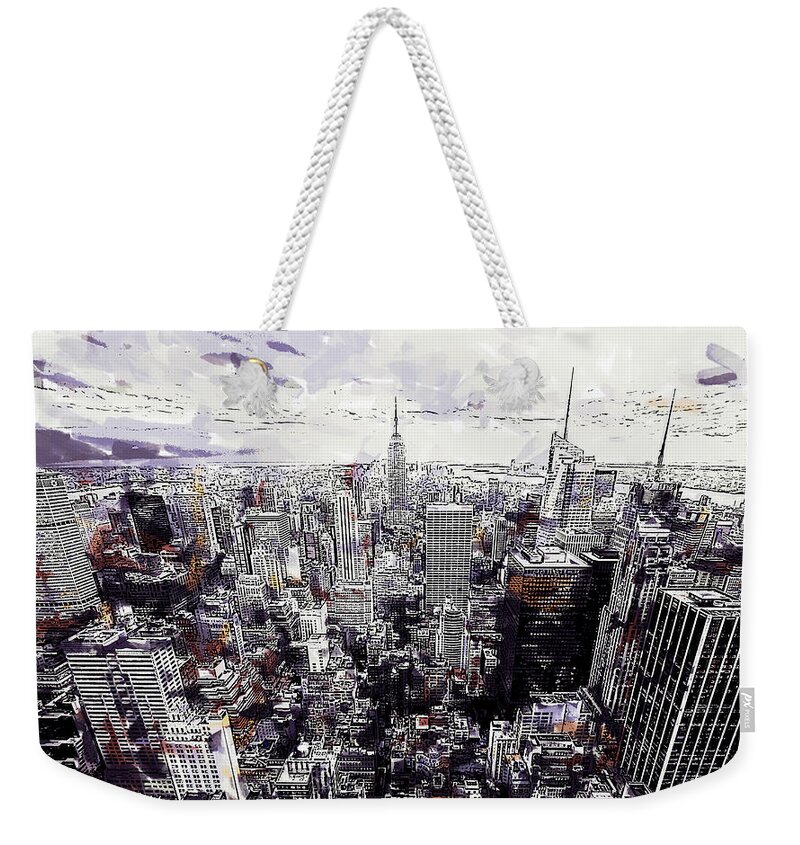 Nyc View From Rockefeller Center Weekender Tote Bag featuring the painting NYC view from Rockefeller Center by Dean Wittle