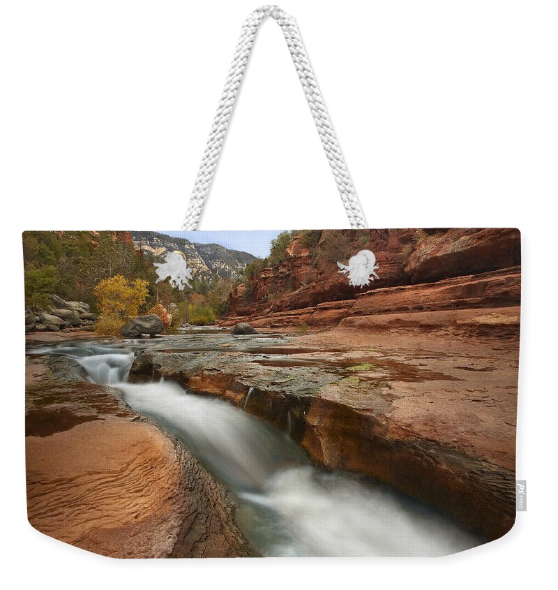 00438935 Weekender Tote Bag featuring the photograph Oak Creek In Slide Rock State Park by Tim Fitzharris