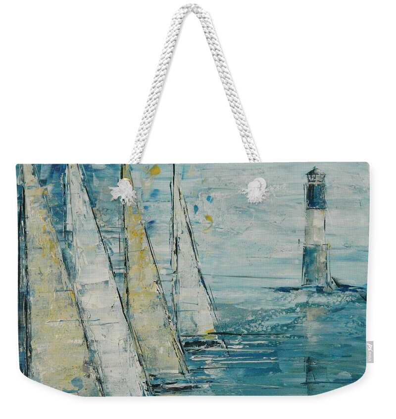 Oak Island Weekender Tote Bag featuring the painting Oak Island Sail by Dan Campbell