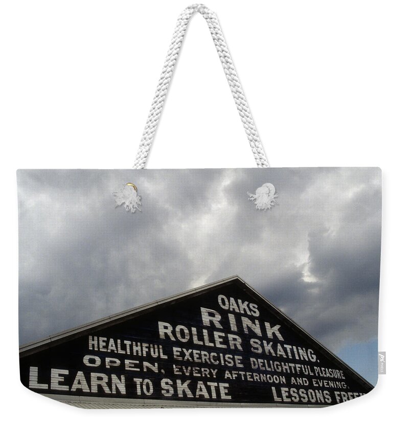 Color Weekender Tote Bag featuring the photograph Oaks Skating Rink by Frank DiMarco