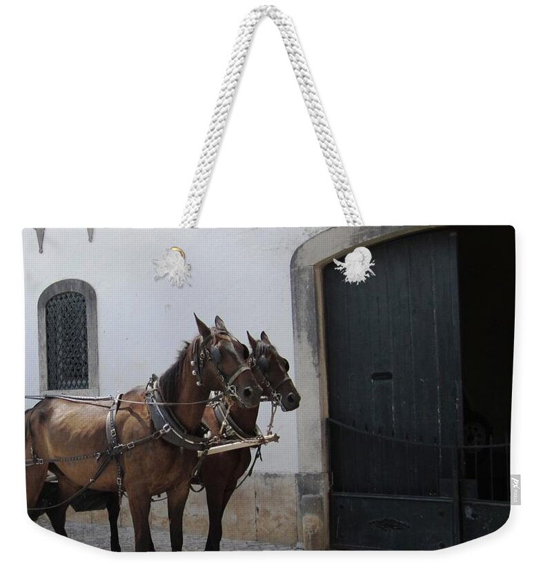 Obidos Weekender Tote Bag featuring the photograph Obidos Horses II Portugal by John Shiron