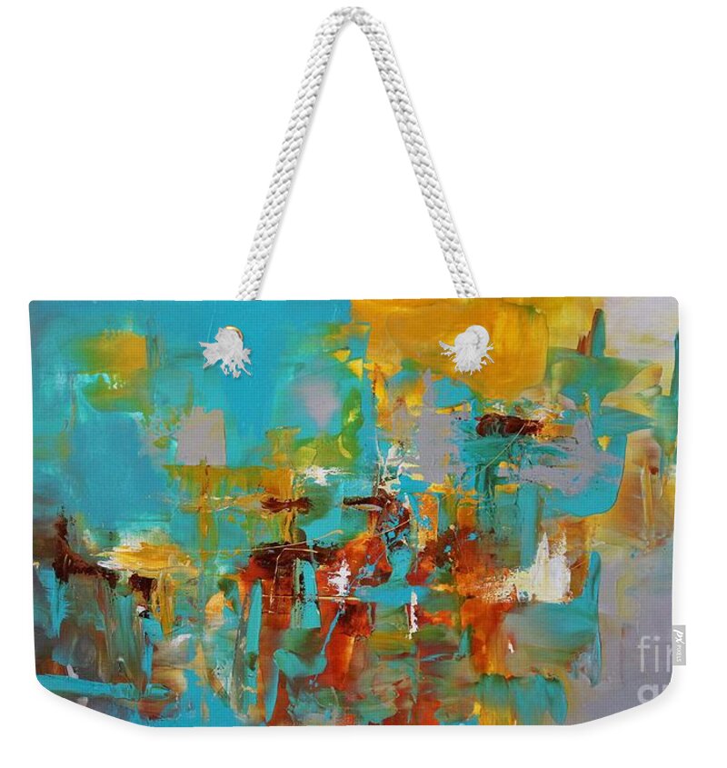 Blue Weekender Tote Bag featuring the painting Ocean Jasper by Preethi Mathialagan