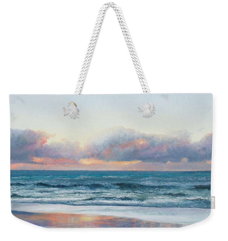 Ocean Weekender Tote Bag featuring the painting Ocean painting - Days End by Jan Matson