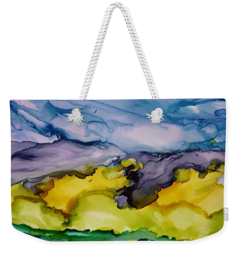 Landscape Weekender Tote Bag featuring the painting Ocean View by Susan Kubes