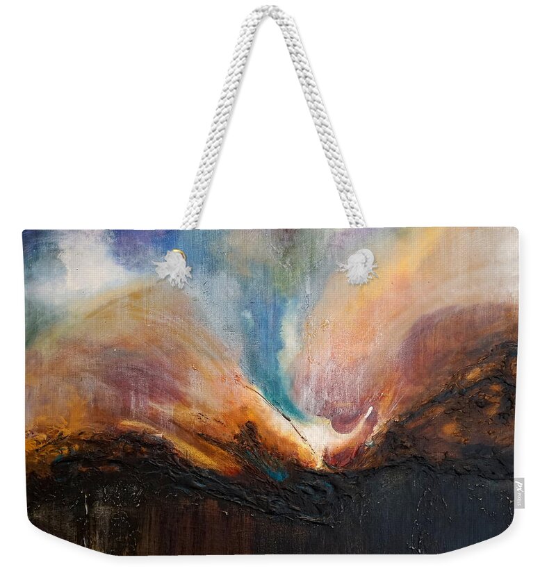 Abstract Weekender Tote Bag featuring the painting Oceans Apart by Theresa Marie Johnson