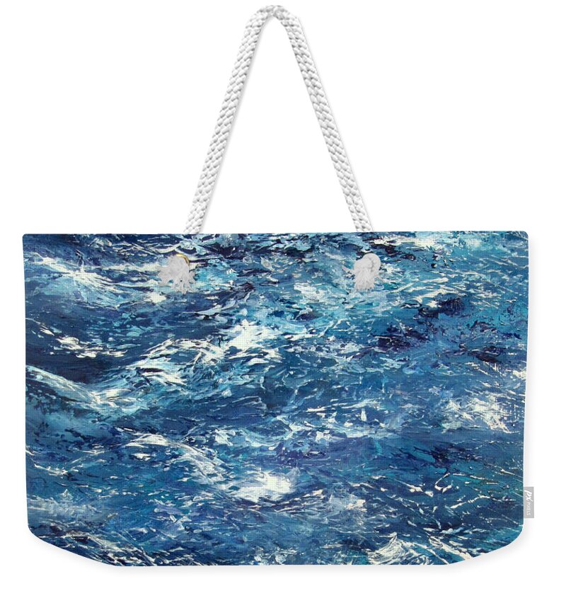 Semi Abstract Weekender Tote Bag featuring the painting Ocean's Blue by Valerie Travers