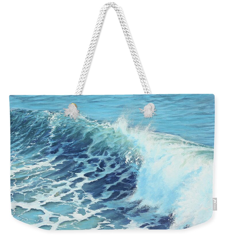 California Surfer Weekender Tote Bag featuring the painting Ocean's Might by Joe Mandrick