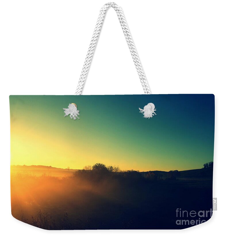 Sunrise Weekender Tote Bag featuring the photograph October Farm Sunrise by Neal Eslinger