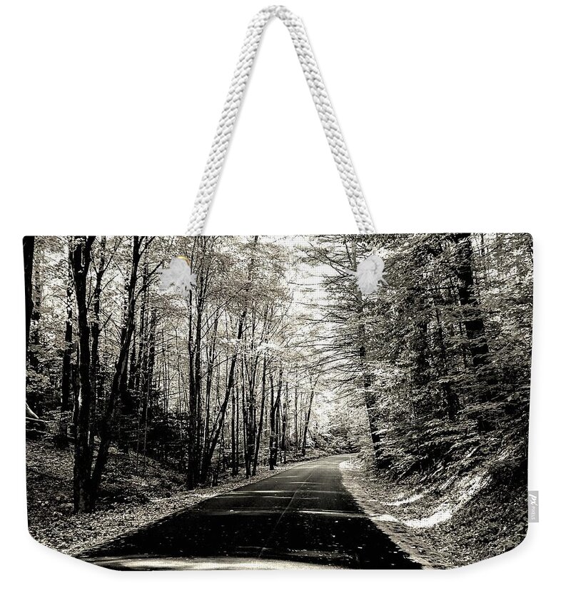  Weekender Tote Bag featuring the photograph October Grayscale by Kendall McKernon