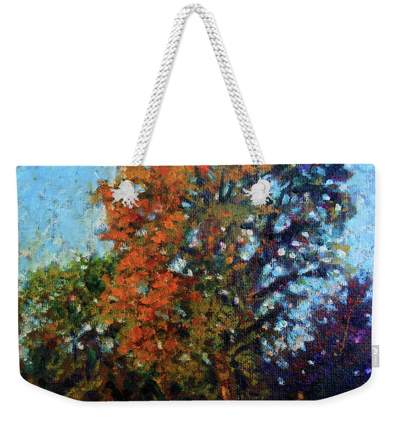 Autumn Trees Weekender Tote Bag featuring the pastel October Morning by John Lautermilch
