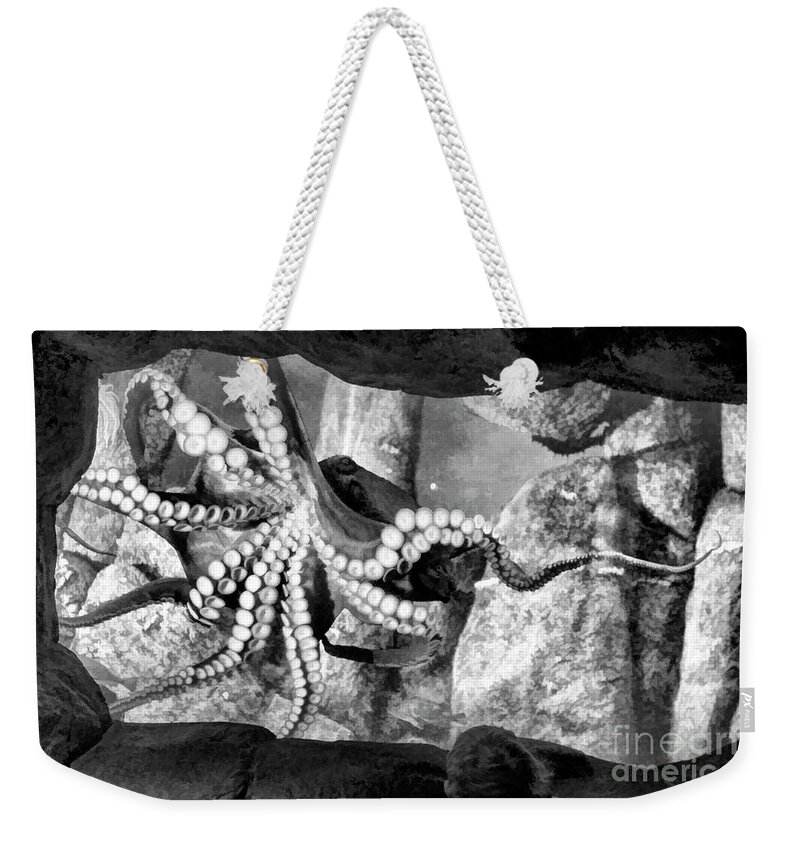 Octopus Weekender Tote Bag featuring the photograph Octopus Black White by Chuck Kuhn