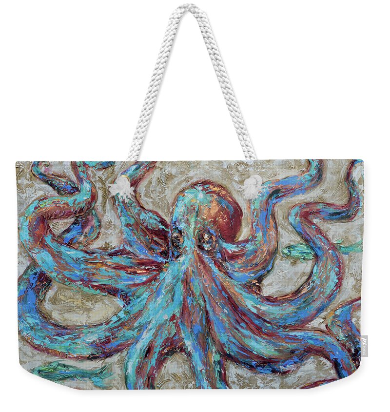 Ocean Weekender Tote Bag featuring the painting Octopus Blues by Linda Olsen