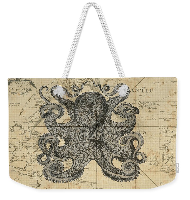 Octopus Weekender Tote Bag featuring the digital art Octopus Sea Chart by Erin Cadigan