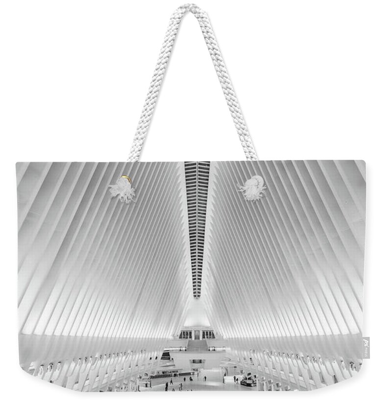 B&w Weekender Tote Bag featuring the photograph Oculus New York City by John McGraw